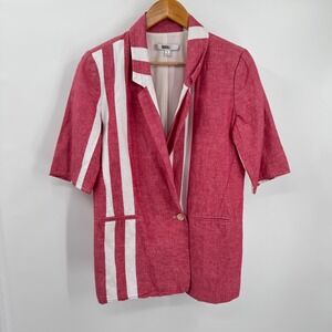 Badgley Mischka Blazer Women's 6 Red White Striped Knit Cotton Short Sleeve
